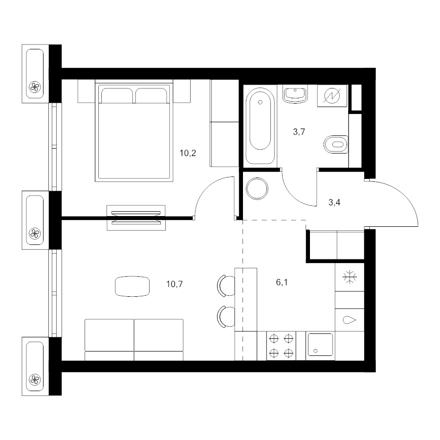 2 ккв (Евро) 34,1 м²
