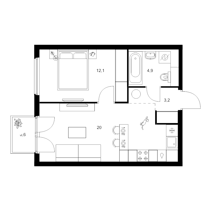 2 ккв (Евро) 40,8 м²