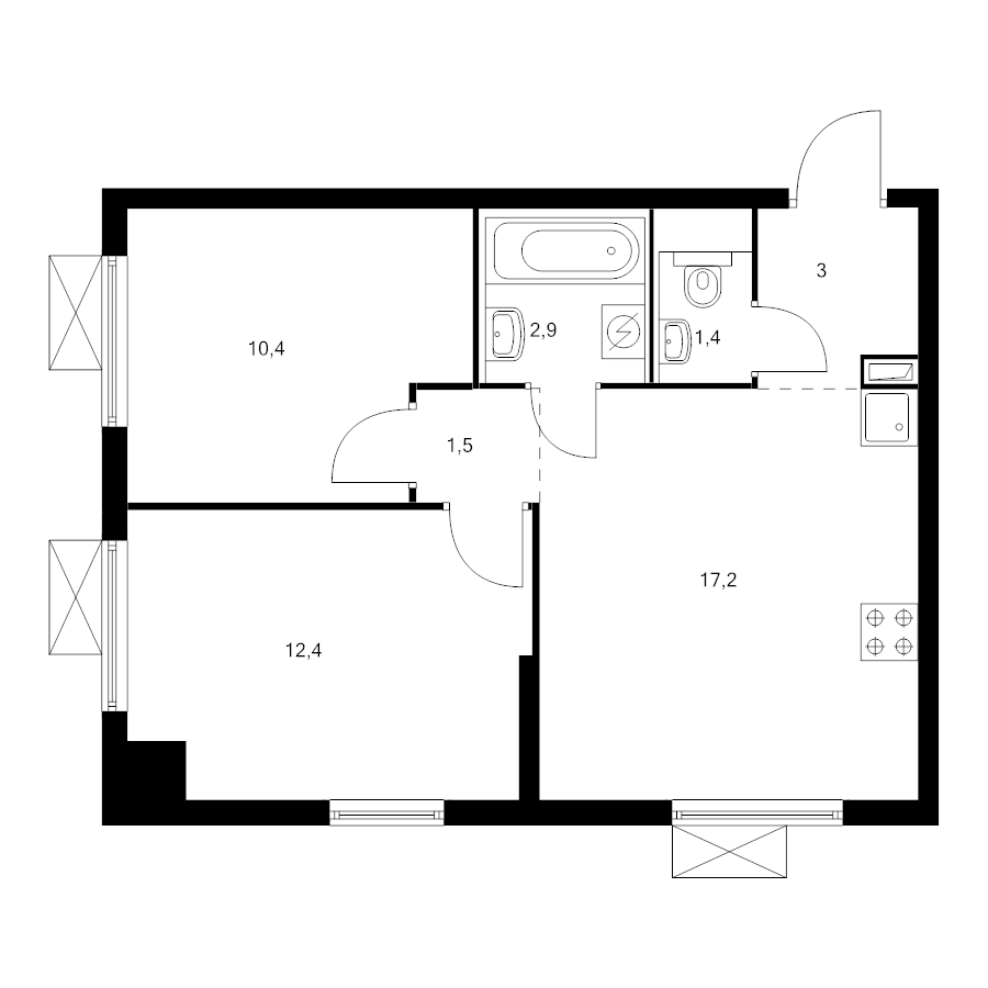 3 ккв (Евро) 47,8 м²