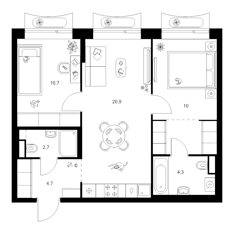 3 ккв (Евро) 57,5 м²