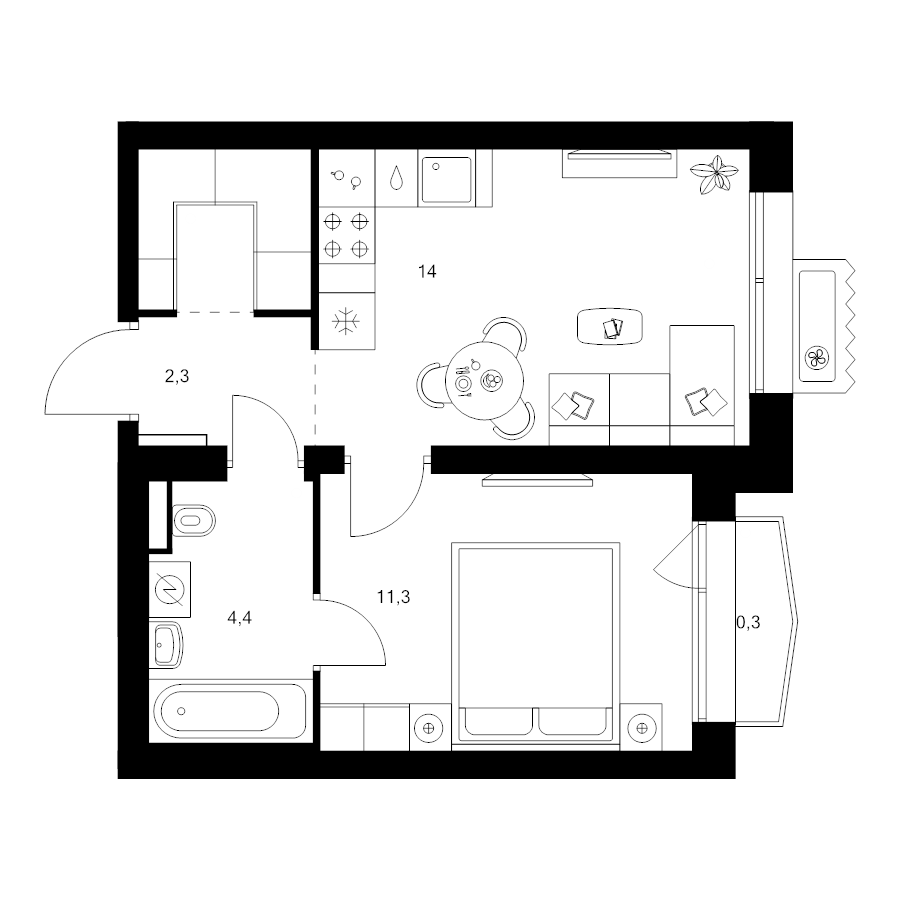 1 ккв 35,3 м²