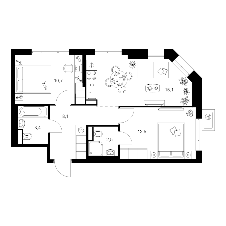 3 ккв (Евро) 52,3 м²