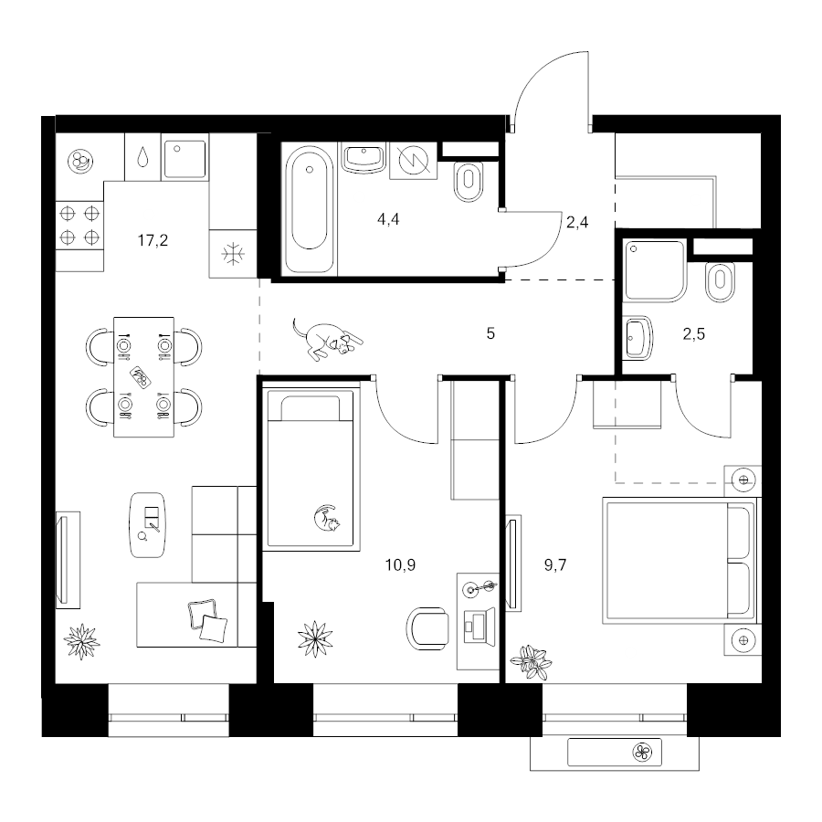 3 ккв (Евро) 56,6 м²