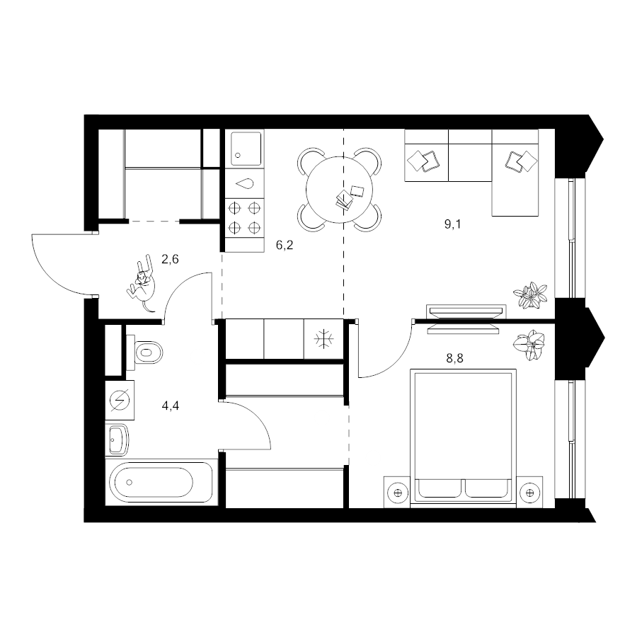 2 ккв (Евро) 37,5 м²