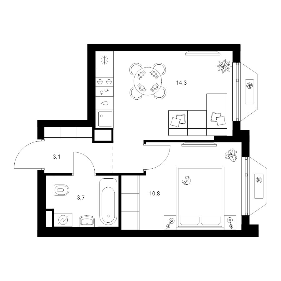 1 ккв 31,9 м²