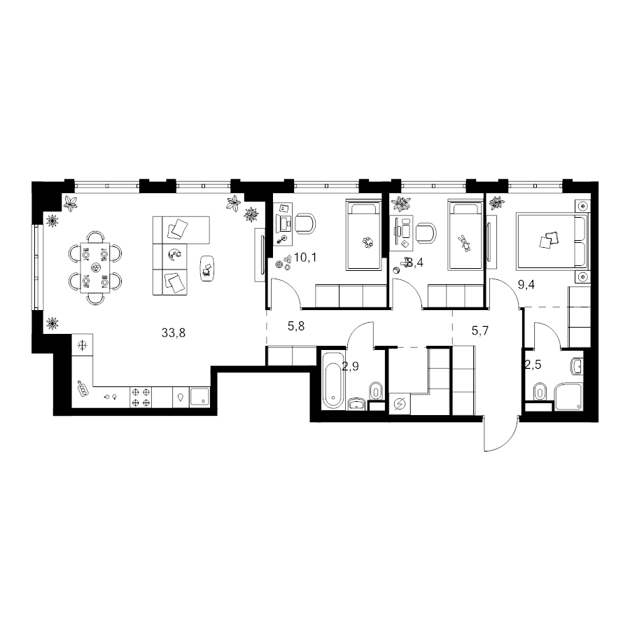 4 ккв (Евро) 83,9 м²