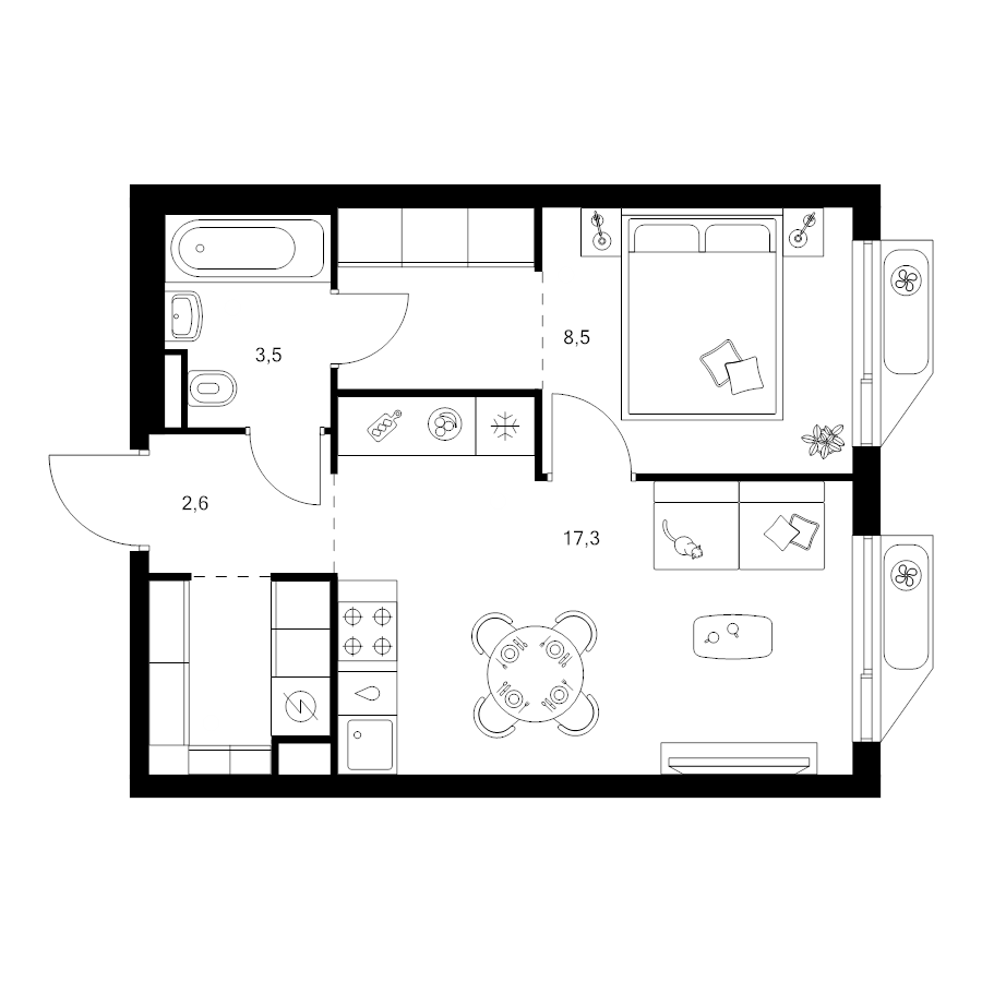 2 ккв (Евро) 39,1 м²