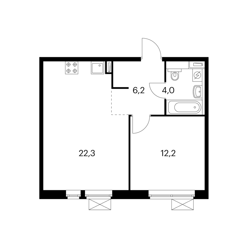 2 ккв (Евро) 44,4 м²