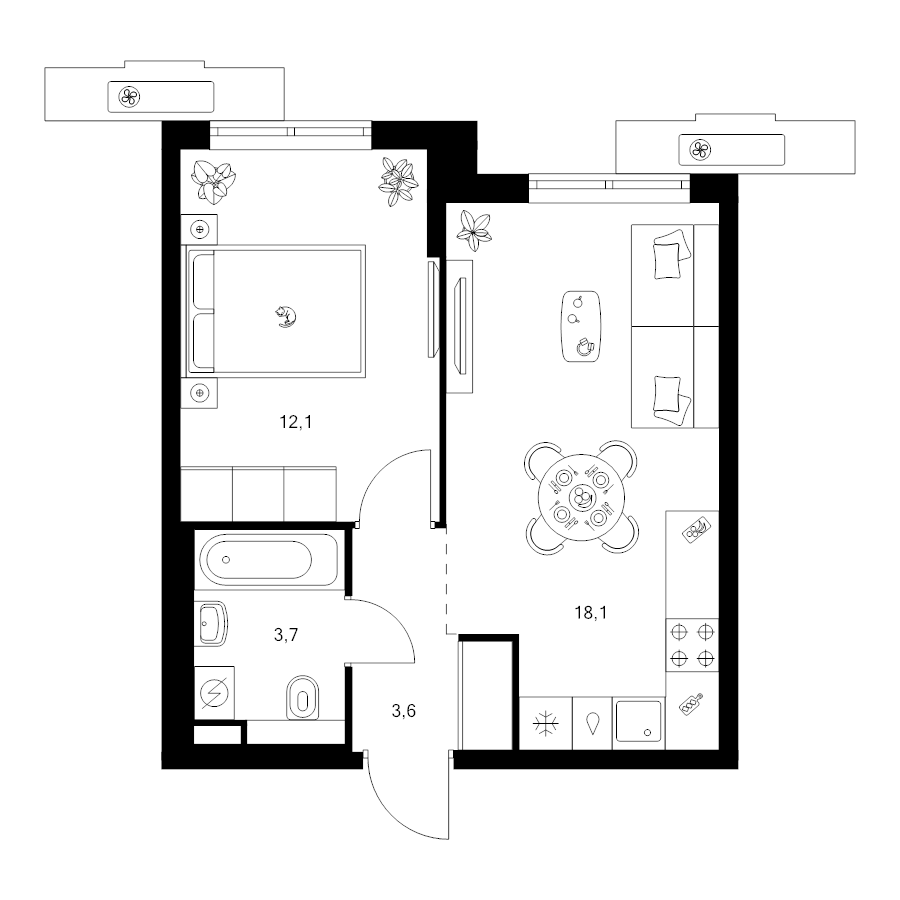2 ккв (Евро) 37,5 м²