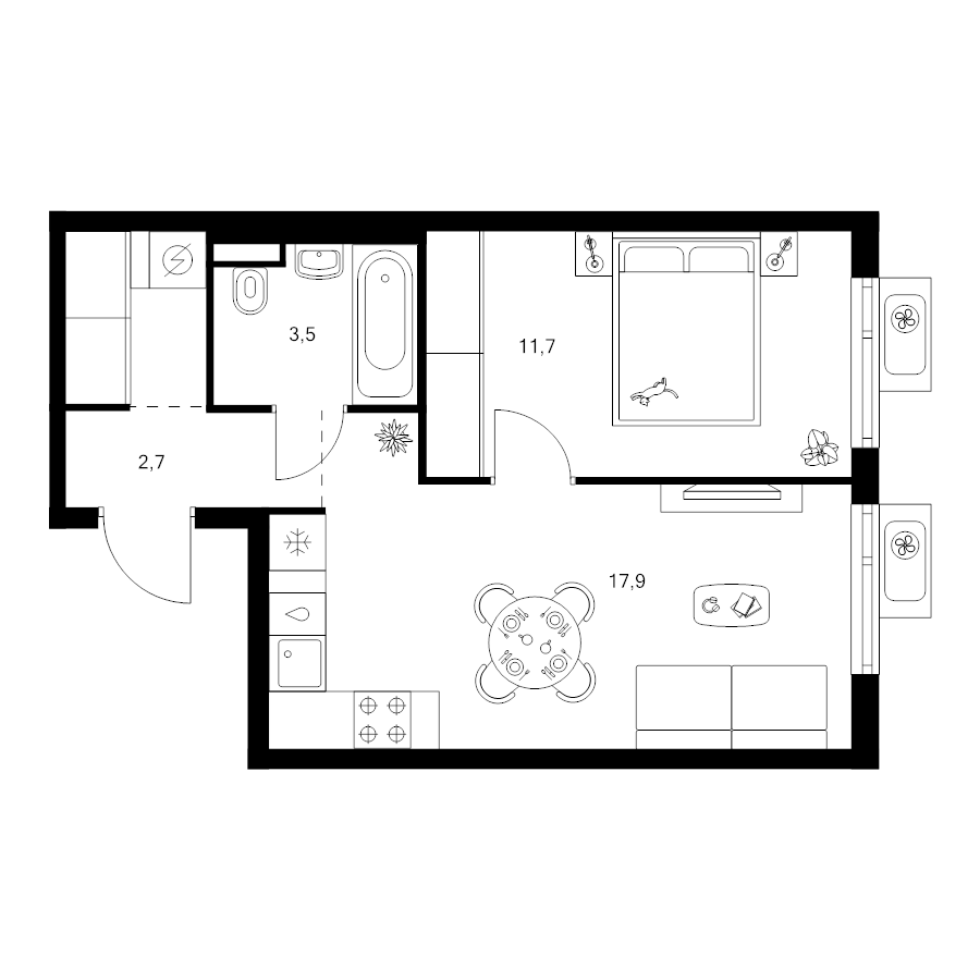 2 ккв (Евро) 38,5 м²