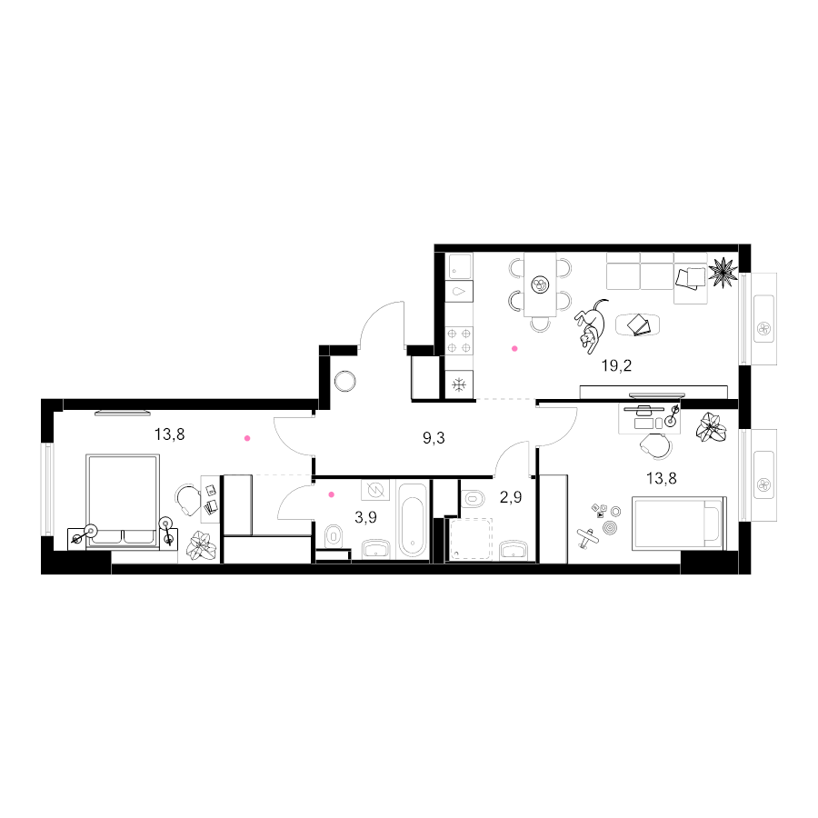 3 ккв (Евро) 66,4 м²
