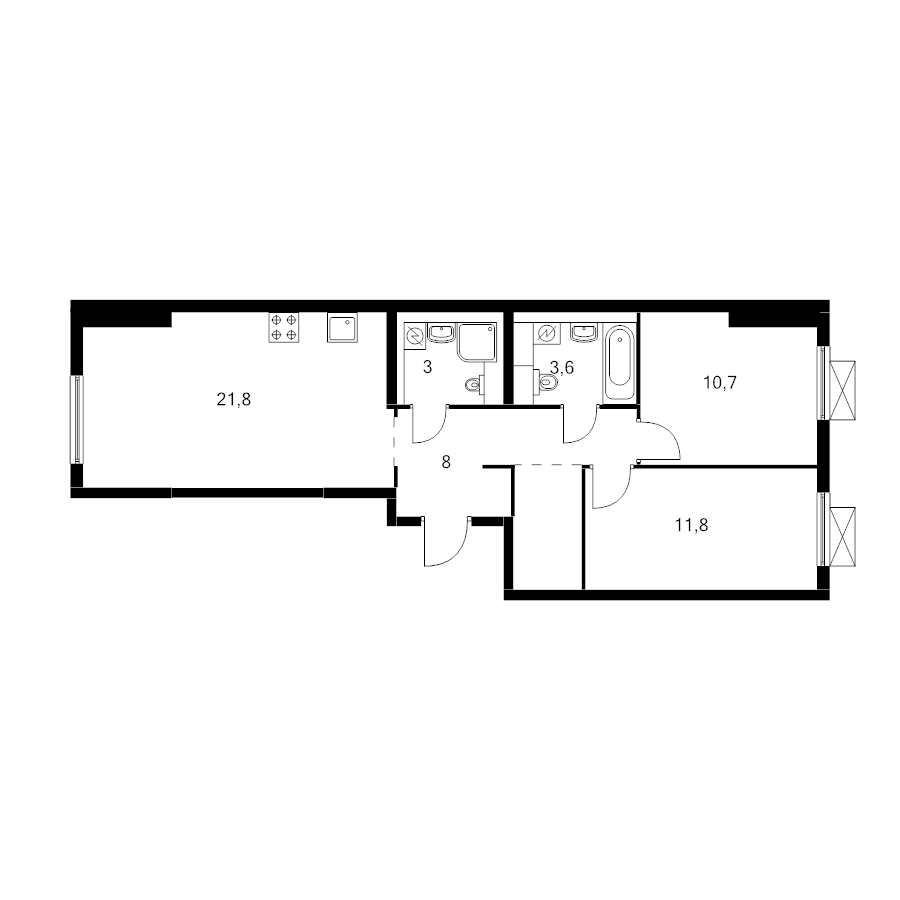 3 ккв (Евро) 62 м²