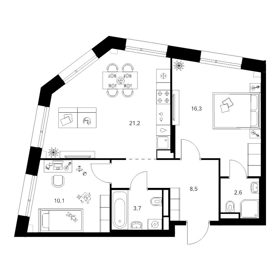 3 ккв (Евро) 62,4 м²