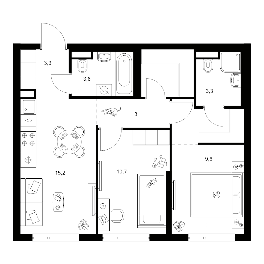 3 ккв (Евро) 56,8 м²
