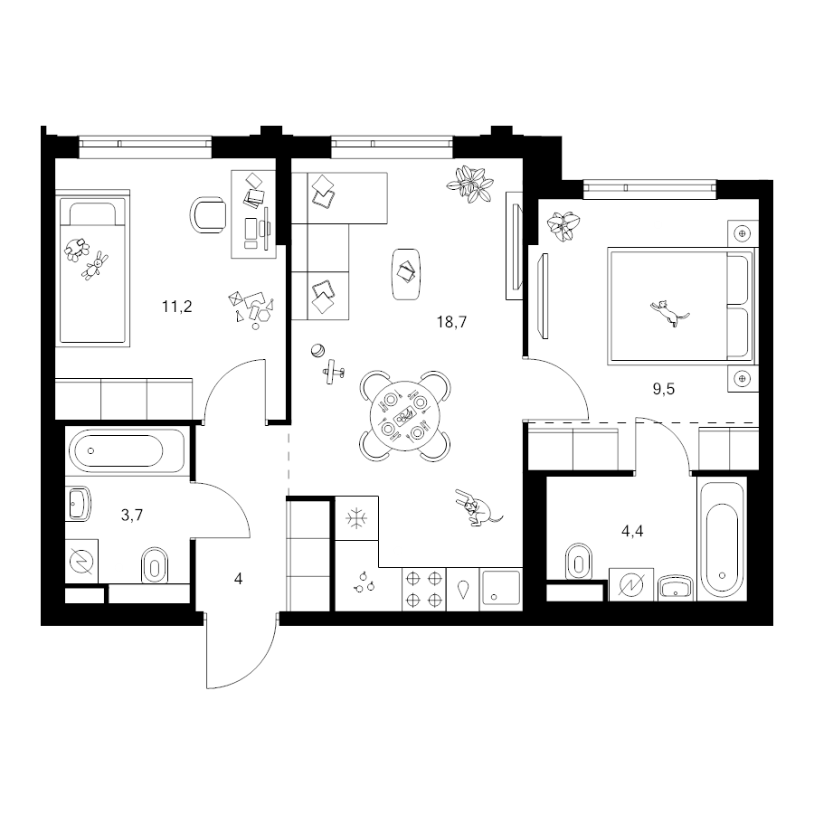 3 ккв (Евро) 53,6 м²