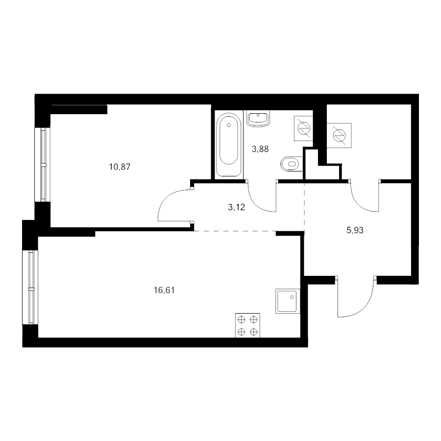 2 ккв (Евро) 44 м²