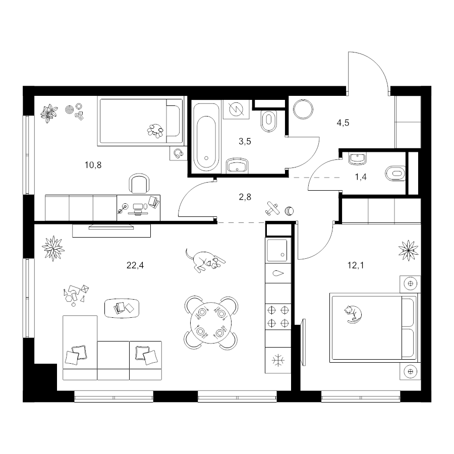 3 ккв (Евро) 57,3 м²