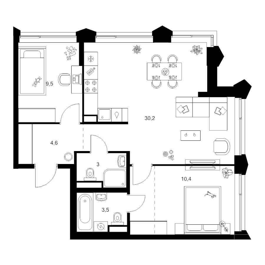 3 ккв (Евро) 64,5 м²