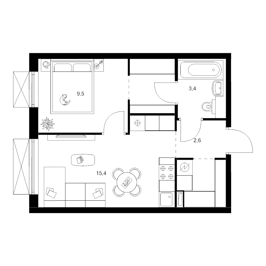 2 ккв (Евро) 37,5 м²