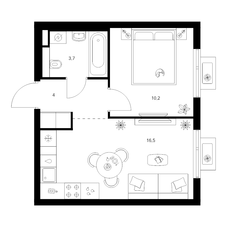 2 ккв (Евро) 34,4 м²