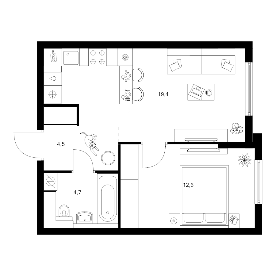 2 ккв (Евро) 41,2 м²