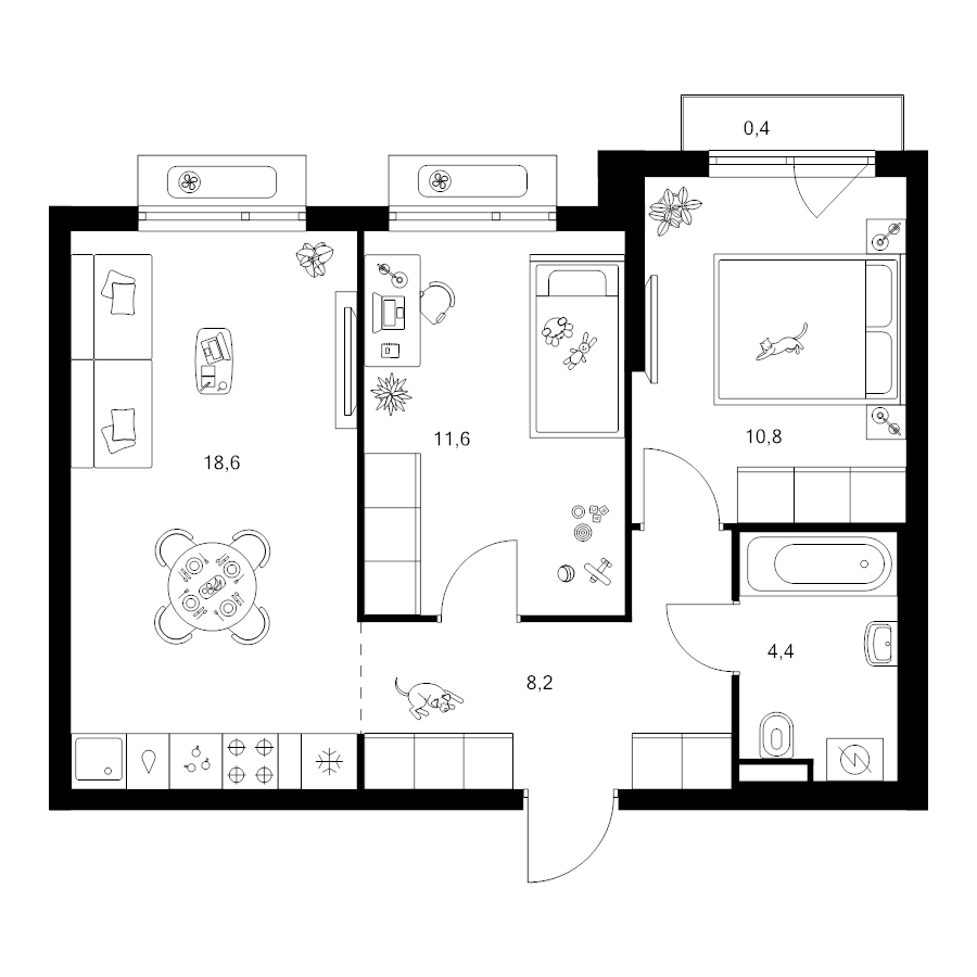 3 ккв (Евро) 54 м²