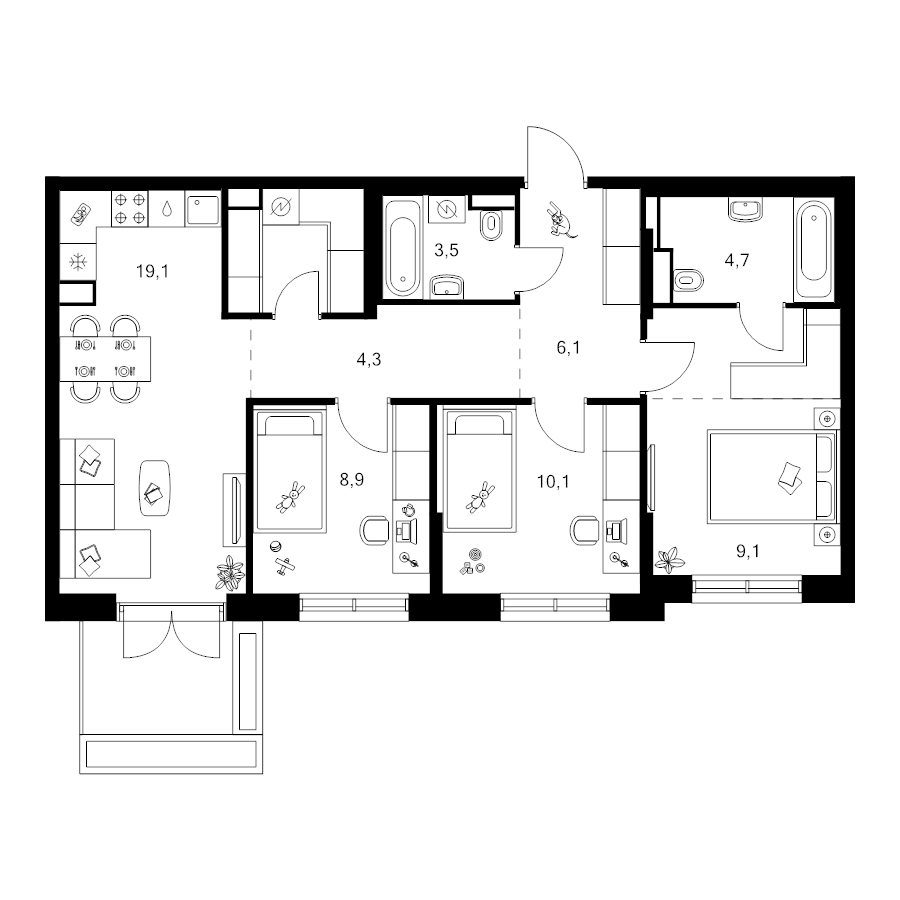 4 ккв (Евро) 78,6 м²
