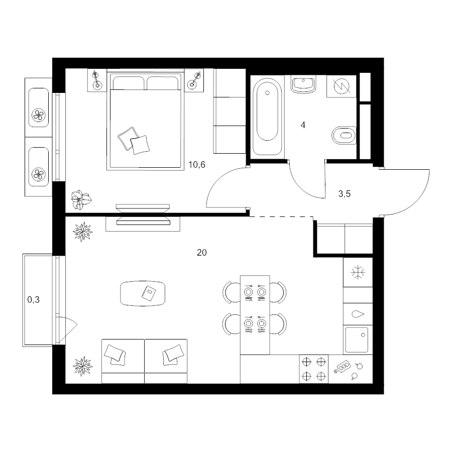 2 ккв (Евро) 38,4 м²