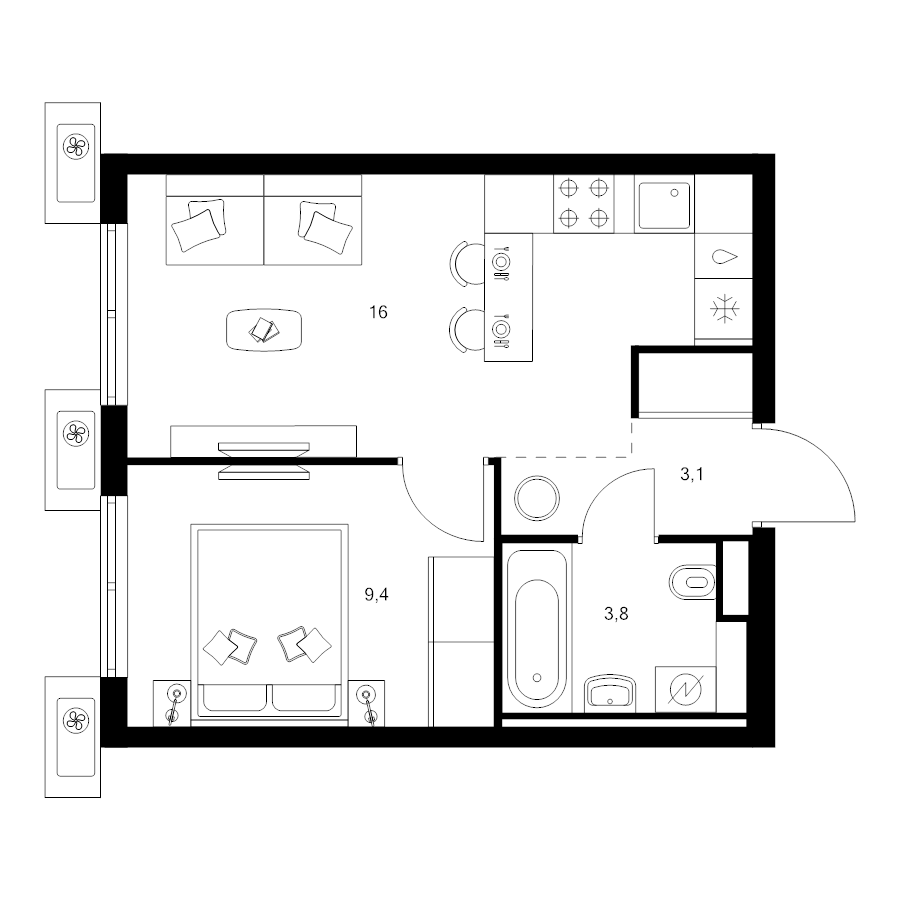 2 ккв (Евро) 32,3 м²