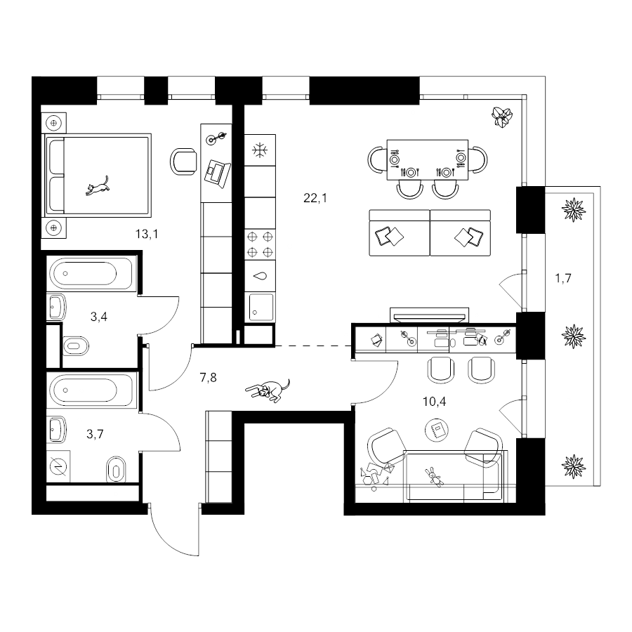 3 ккв (Евро) 62,1 м²