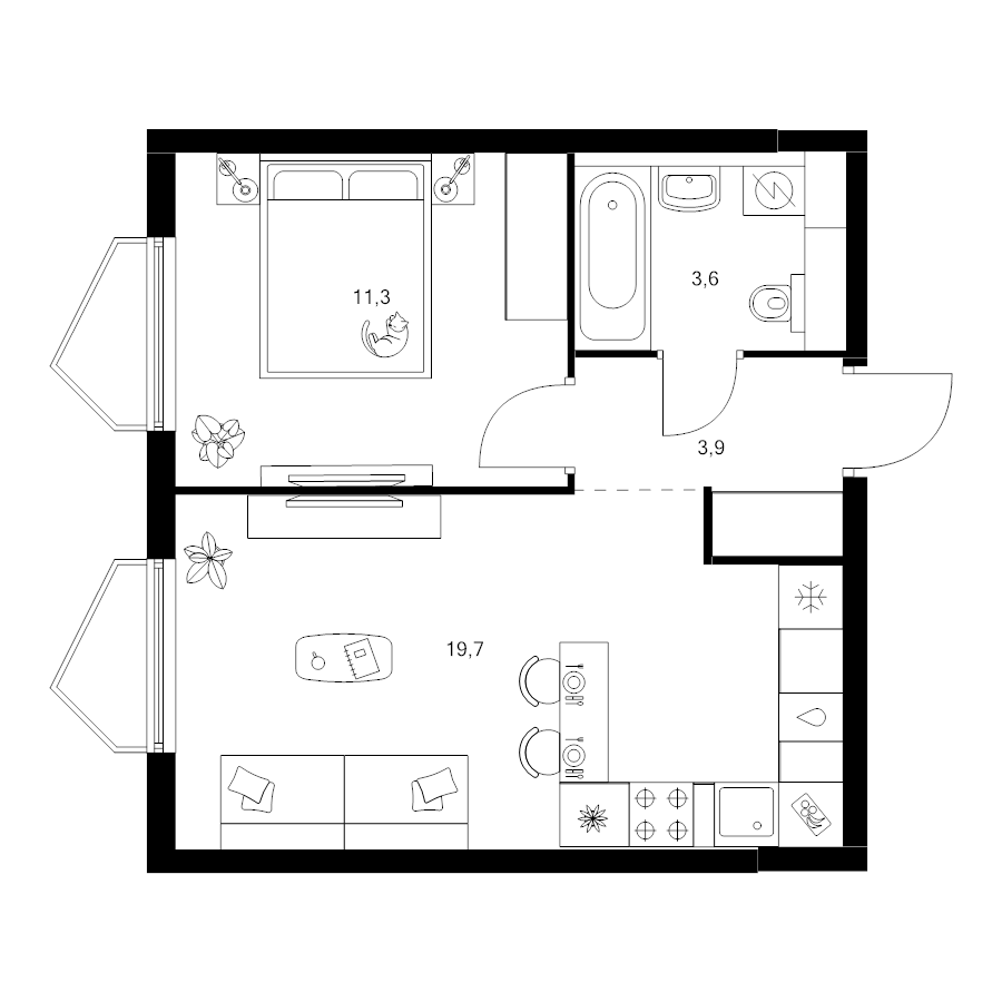 2 ккв (Евро) 38,5 м²