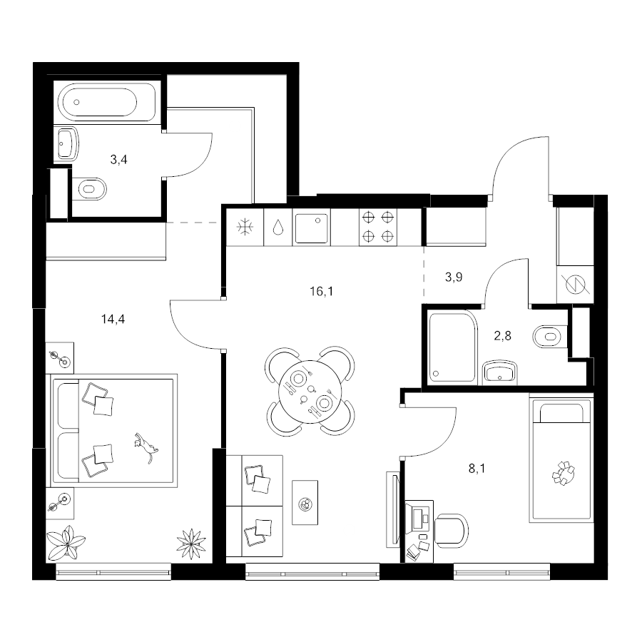 3 ккв (Евро) 52,7 м²