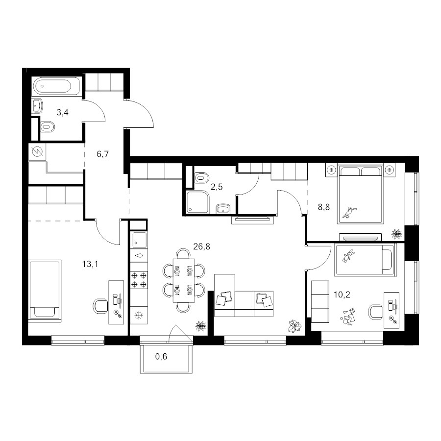 4 ккв (Евро) 81 м²