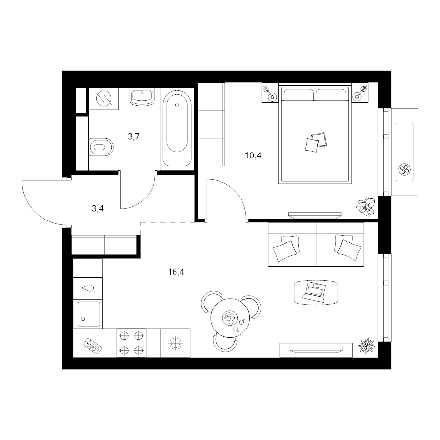 2 ккв (Евро) 33,9 м²