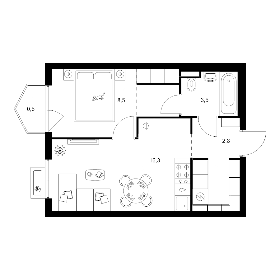 2 ккв (Евро) 38 м²