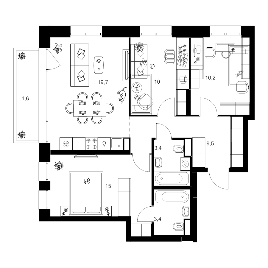 4 ккв (Евро) 73,1 м²
