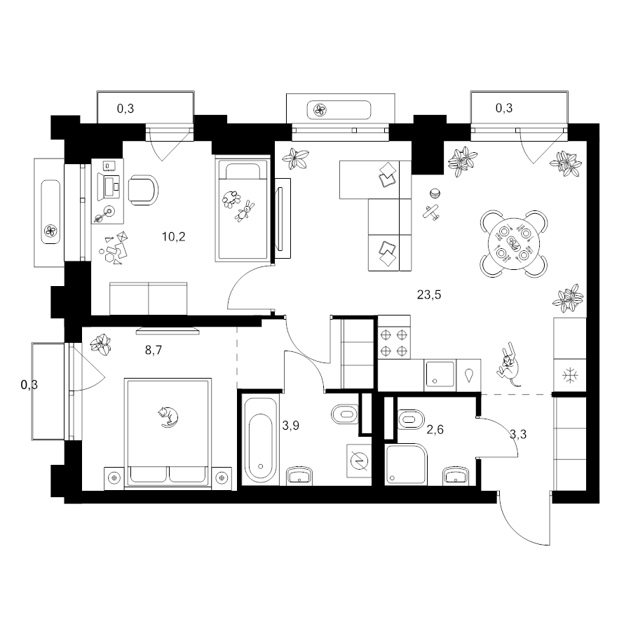 3 ккв (Евро) 56,3 м²