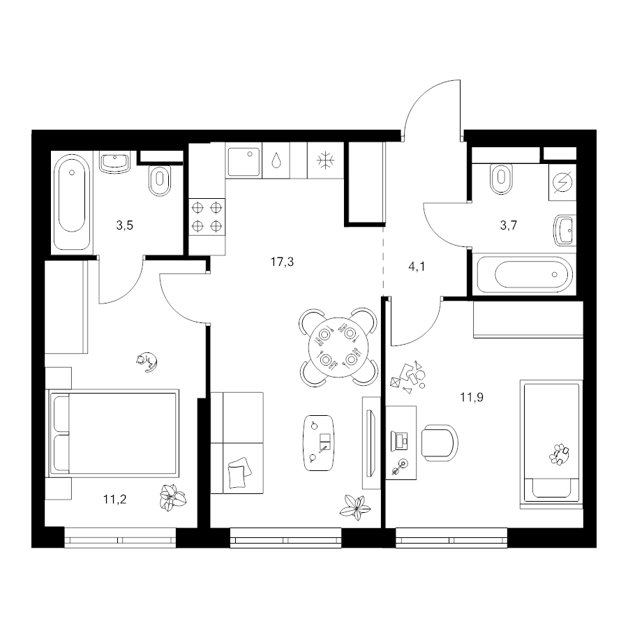 3 ккв (Евро) 51,7 м²