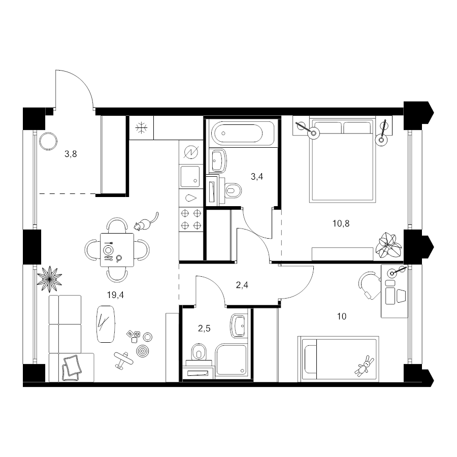 3 ккв (Евро) 54,5 м²