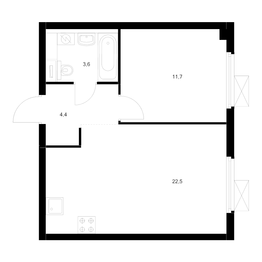 2 ккв (Евро) 42,2 м²