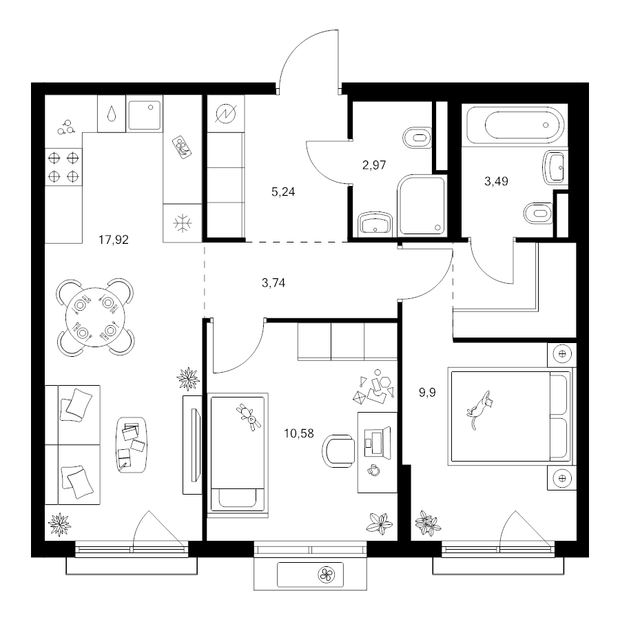 3 ккв (Евро) 56,8 м²
