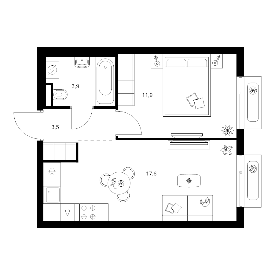2 ккв (Евро) 36,9 м²