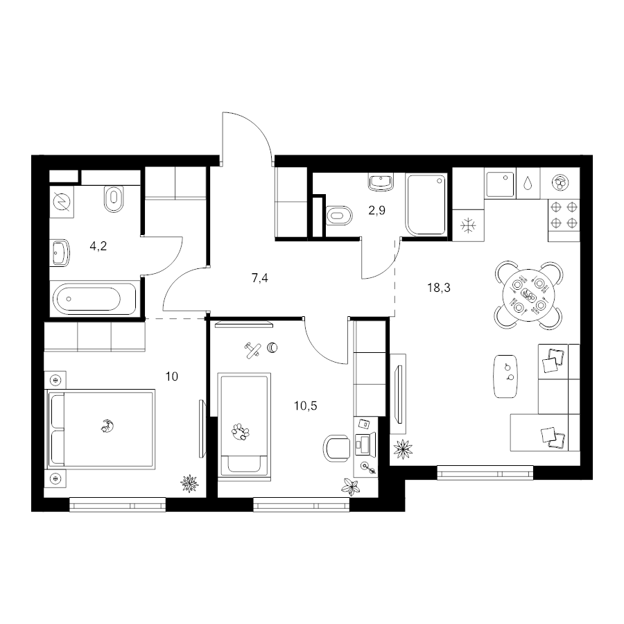 3 ккв (Евро) 56,8 м²