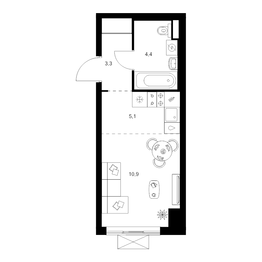 Студия 23,7 м²
