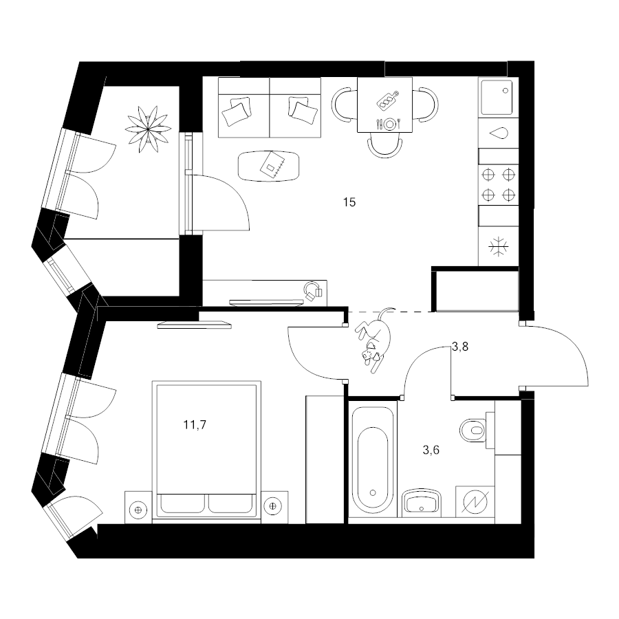 2 ккв (Евро) 35,7 м²