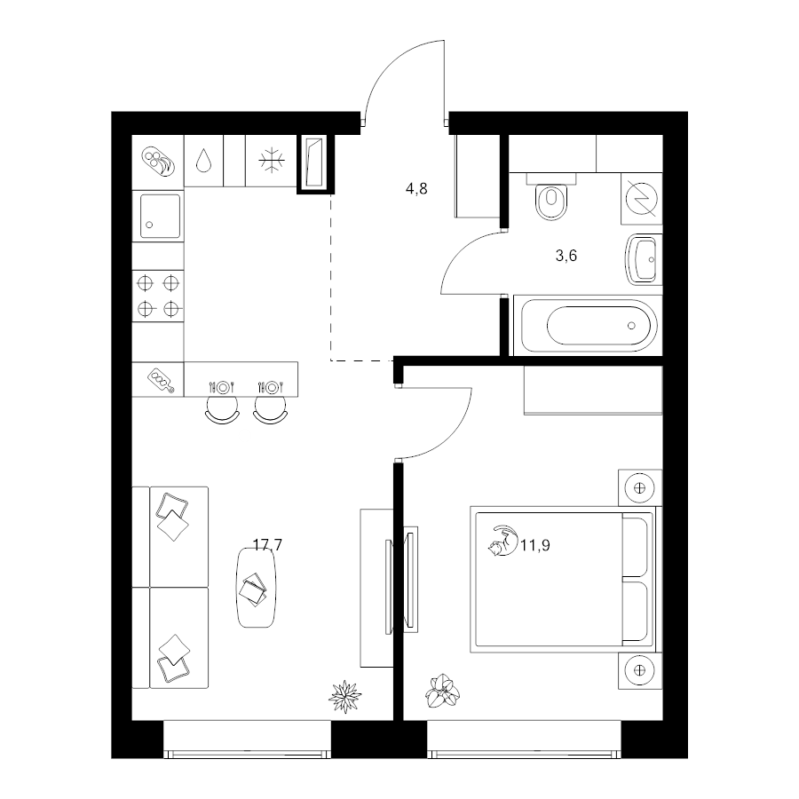 2 ккв (Евро) 38 м²