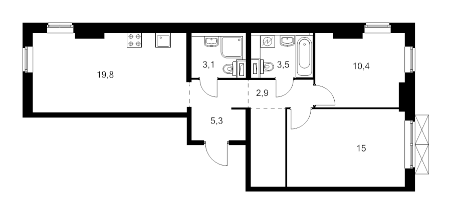 3 ккв (Евро) 62,9 м²