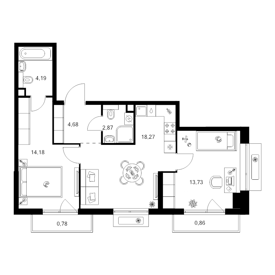 3 ккв (Евро) 59,8 м²