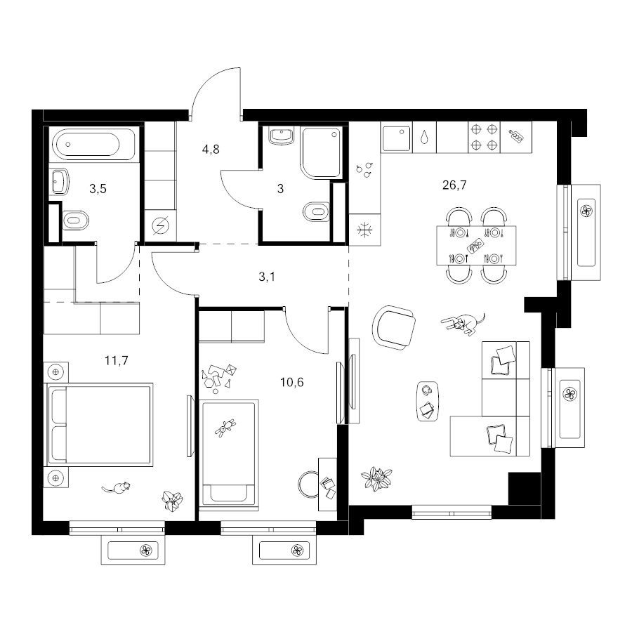 3 ккв (Евро) 66,4 м²