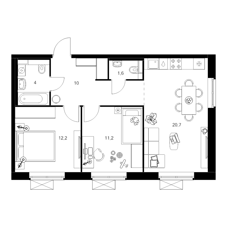 3 ккв (Евро) 59,7 м²